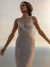 Lizakosht Deep V Sling Split Tassel Long Dress Women Sleeveless Floor Length Slim Robes Summer Sexy Lady Backless Evening vestido